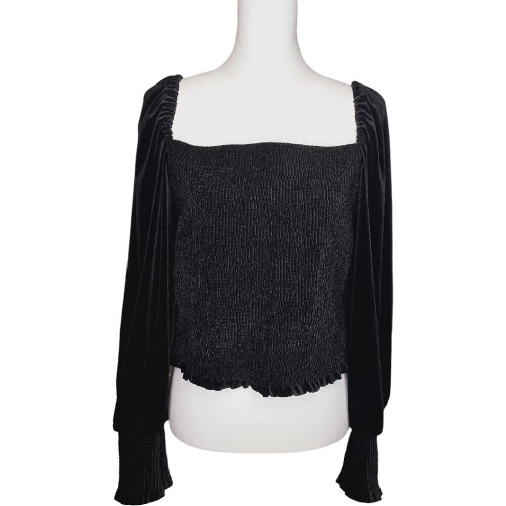 Gianni‎ Bini Angel Black Velvet Peplum Top Size XL